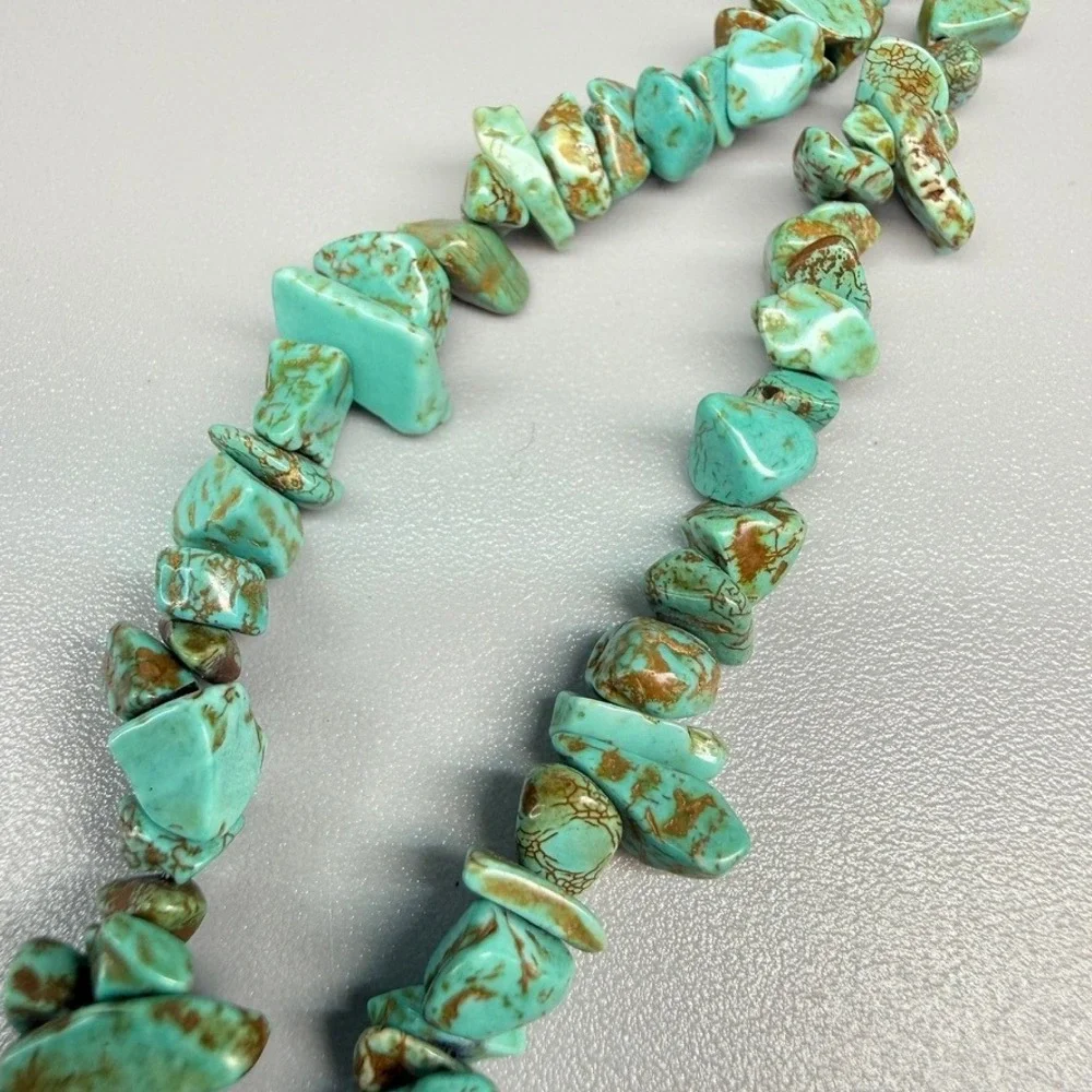 Large Chunky Turquoise Nugget and Chip Pendant Necklace 18